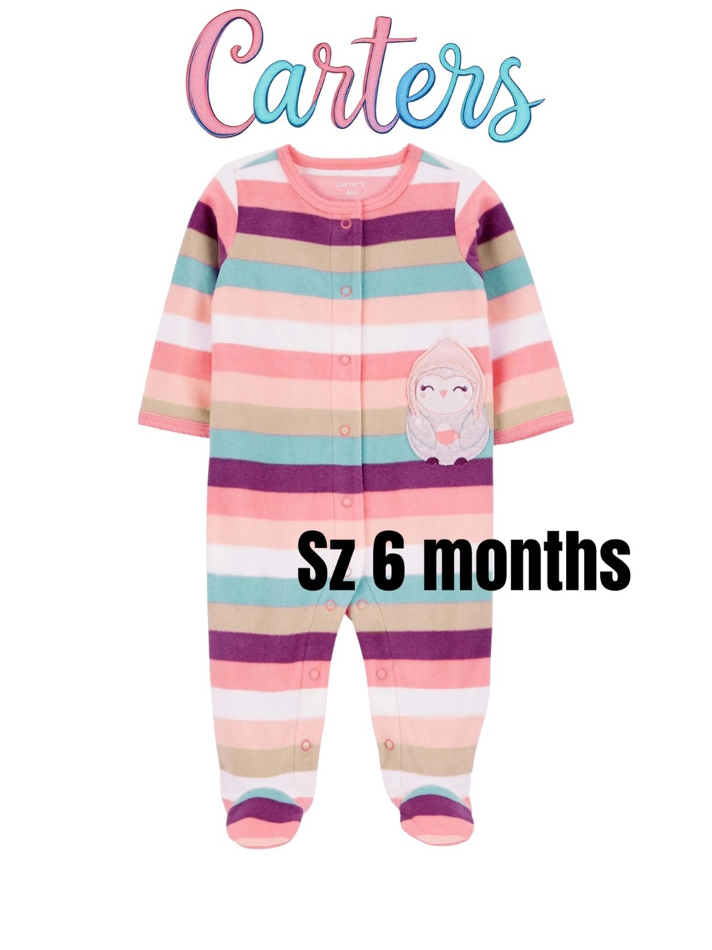Carter's Multicolor Striped Footed One-Piece Pajamas with Owl Applique